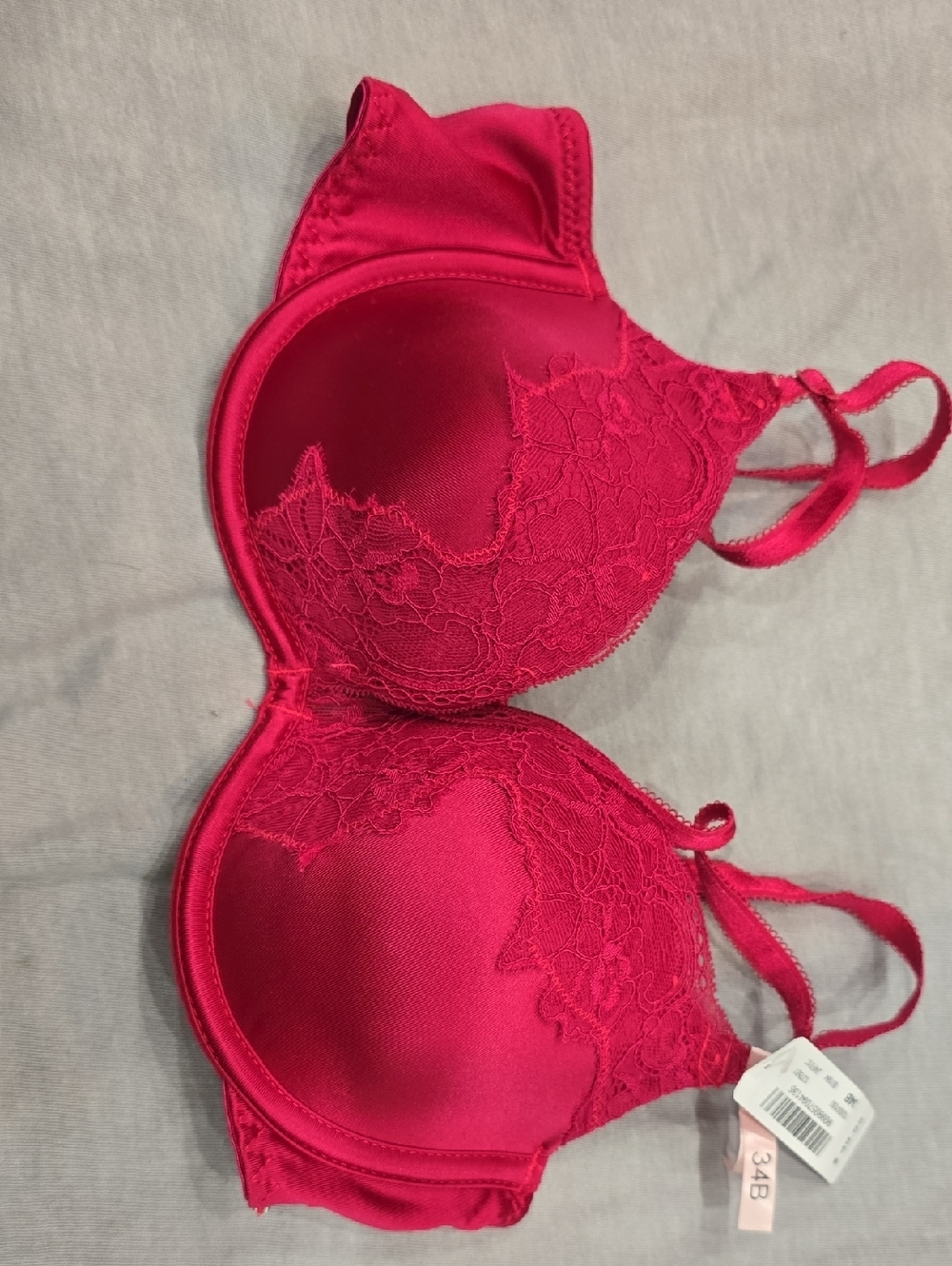 La Vie En Rose Lace-Trim Satin Push-Up Bra - Hot Pink